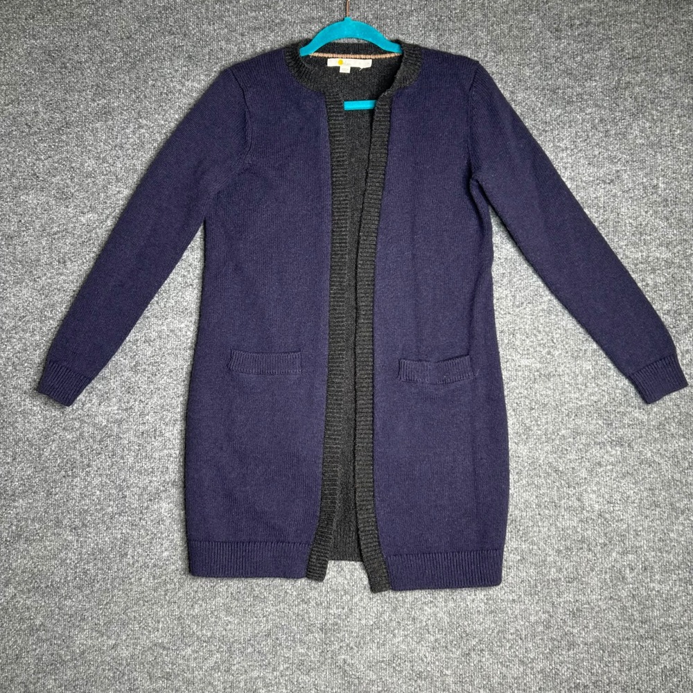 Boden Navy Blue Grey Color Block Wool Alpaca Blend Open Front Cardigan Small